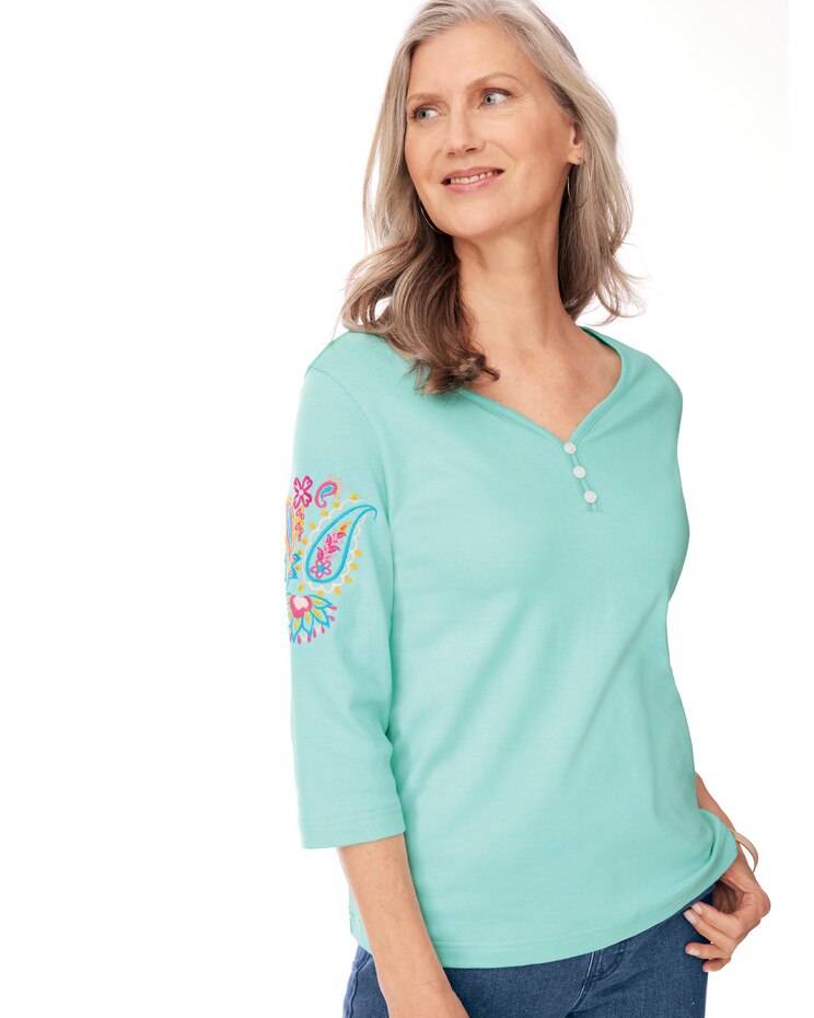 Embroidered Essential Knit Sweetheart Tee image number 1