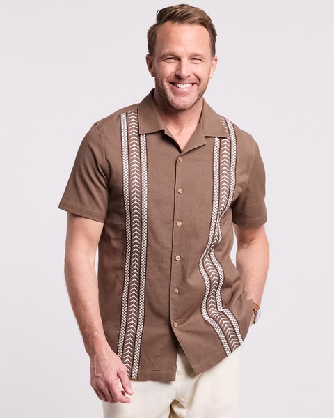 John Blair® Linen Blend Embroidered Shirt