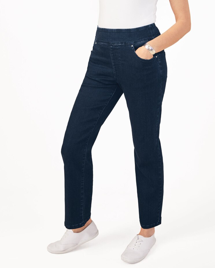 DenimEase Flat-Waist Wide-Leg Jeans image number 1