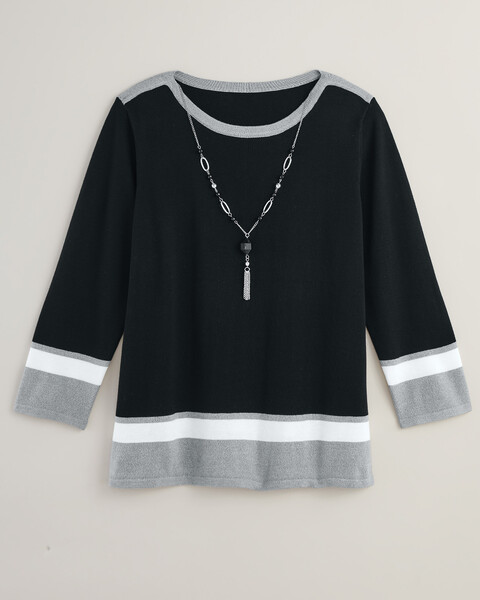 Alfred Dunner® Border Stripe with Necklace Sweater