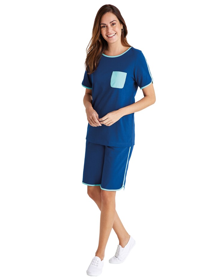 Haband Women’s Contrast Trim Knit Top and Drawstring Waist Shorts image number 2