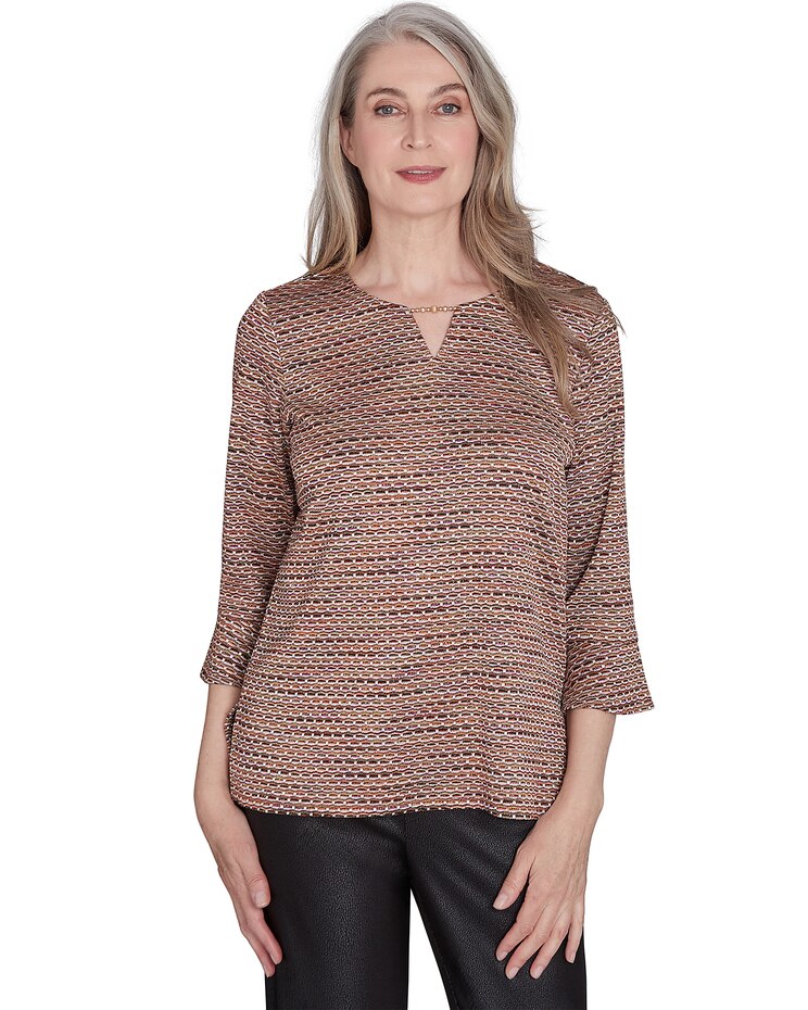 Alfred Dunner® Rue Rivoli Beaded Split Neck Space Dye Top image number 1