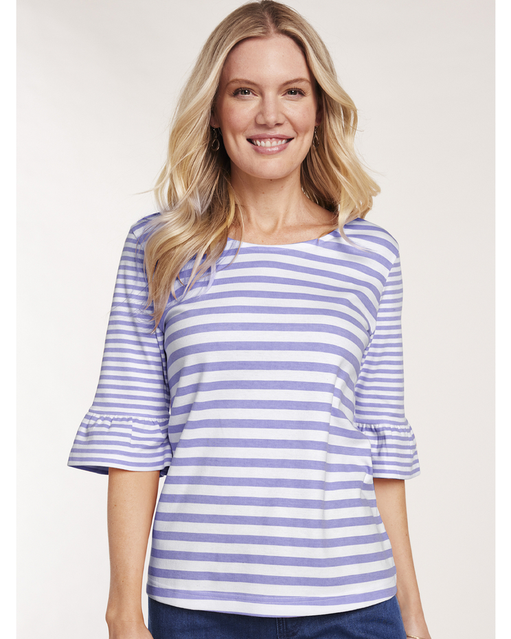 Essential Knit Striped Flounce Top image number 1