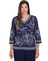 Alfred Dunner® Block Island Dynamic Floral Embroidered V Neck Top thumbnail number 1