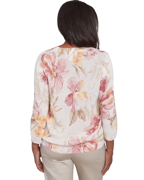 Alfred Dunner® Coming Up Roses Crew Neck Floral Long Sleeve Sweater