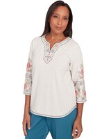 Alfred Dunner® Sedona Sky Sedona Split Neck Embroidered Top thumbnail number 3