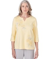 Alfred Dunner® Charleston Three Quarter Sleeve Top with Embroidered Floral Details thumbnail number 1