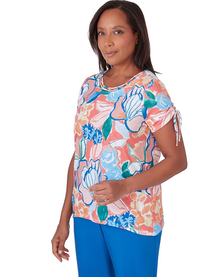 Alfred Dunner® Neptune Beach Whimsical Floral Top with Side Ties image number 3