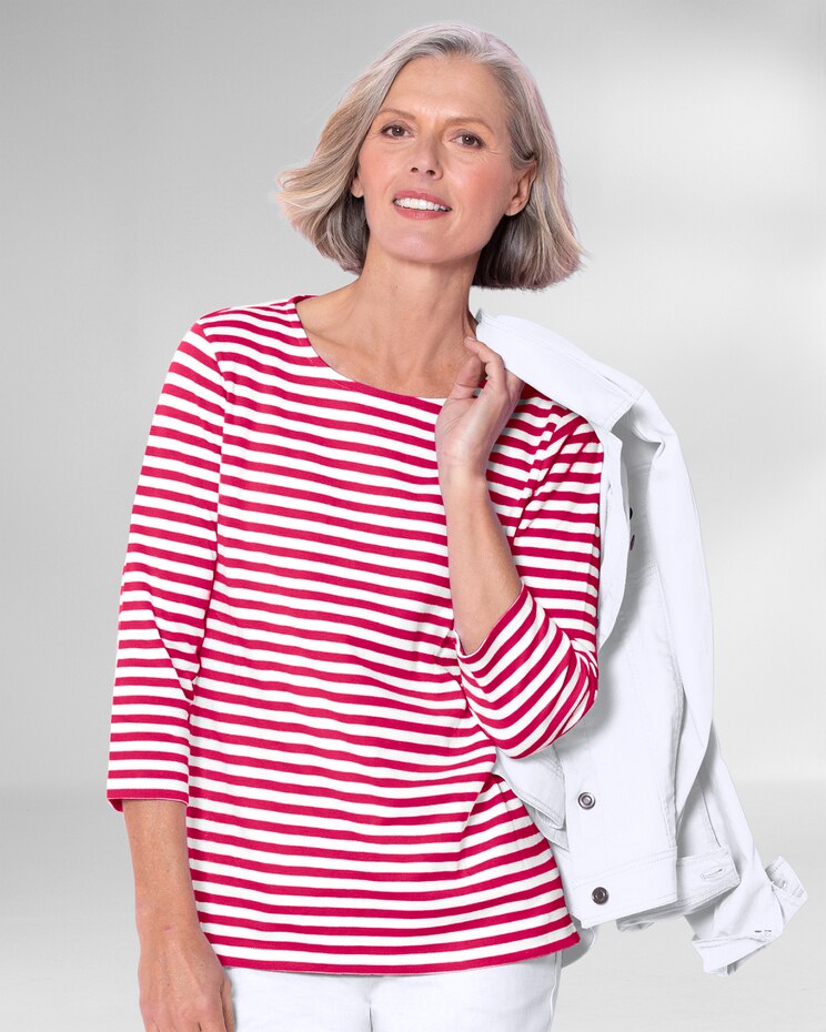 Essential Cotton Striped Three-Quarter-Sleeve Tee image number 1
