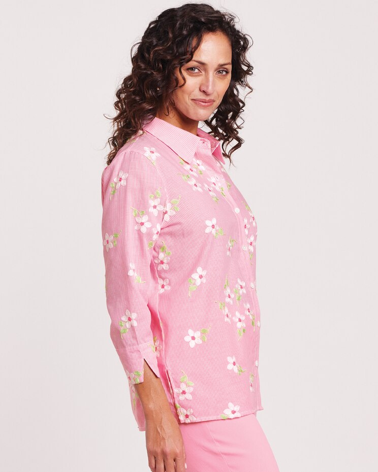 Alfred Dunner® Miami Beach Pinstripe with Flower Embroidery Shirt image number 2