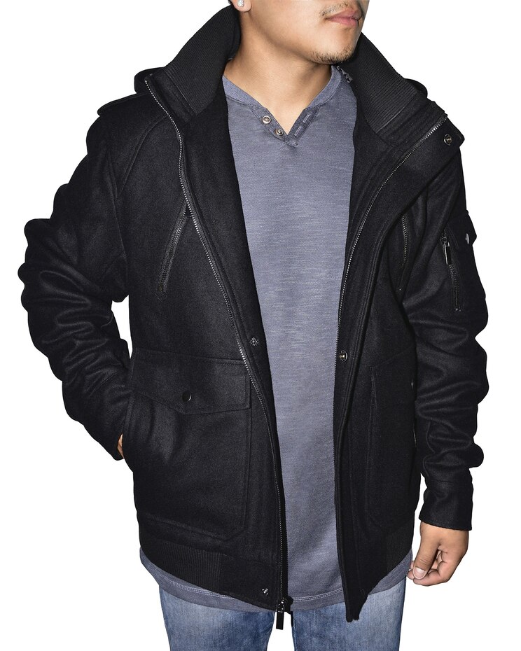 Victory Removable Hooded Wool Blend Bomber Jacket image number 1