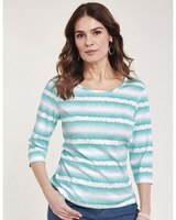Essential Knit Three-Quarter Sleeve Watercolor Stripe Tee thumbnail number 2