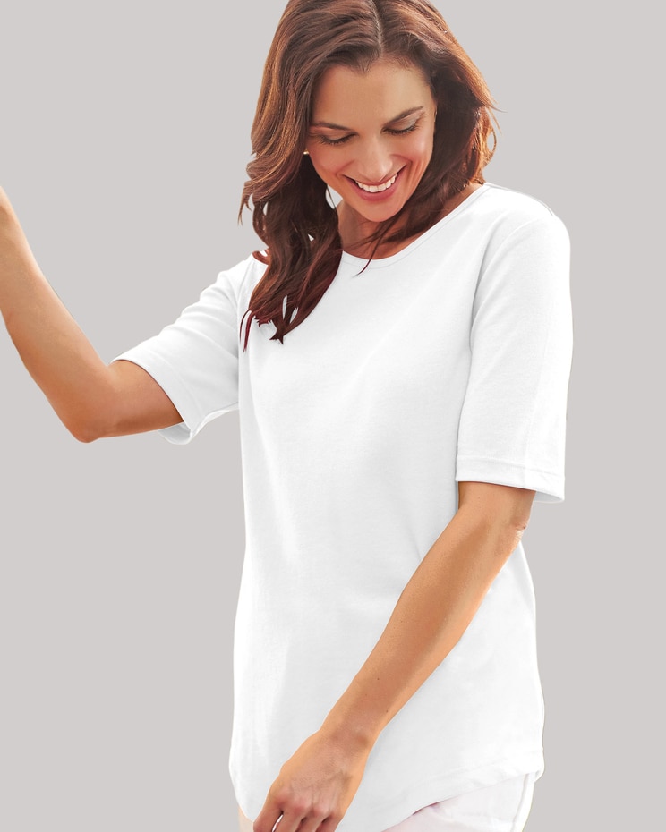 Essential Knit Elbow-Sleeve Curved-Hem Tunic image number 1