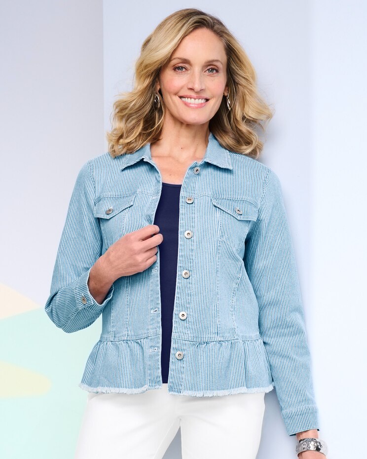 Peplum Stripe Jean Jacket image number 1