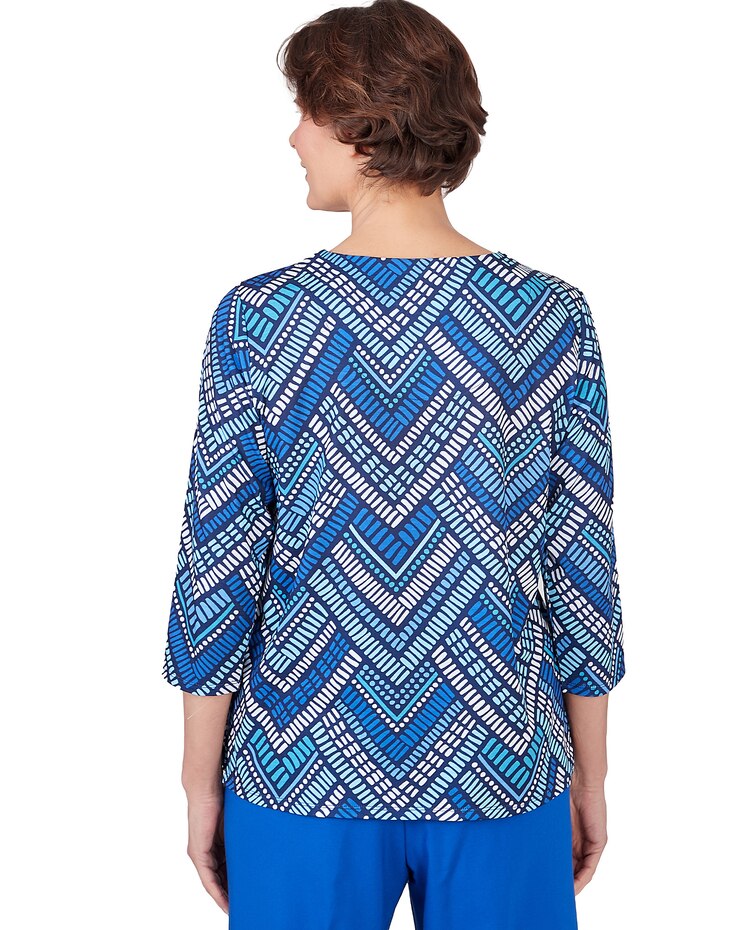 Alfred Dunner® Tradewinds Geometric Tile Split Neck Top image number 2