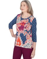 Alfred Dunner® Classics Paisley Patchwork Knotted Crew Neck Top thumbnail number 3