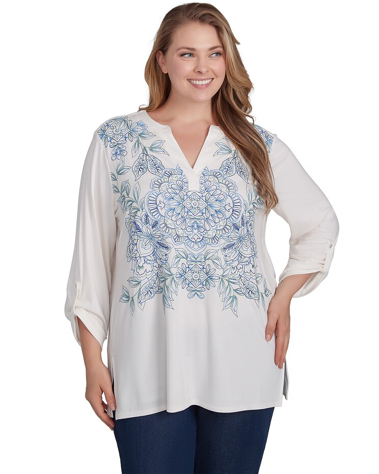 Ruby Rd® Paisley Patch Knit Top Emboidery image number 1