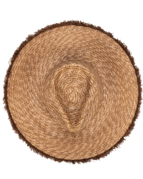 No Retouch- Wheat Straw Fedora With Frayed Raffia Trim Hat