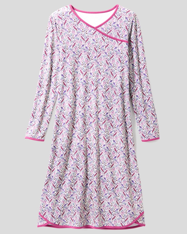 Leaf-Print Faux-Wrap Nightgown image number 2