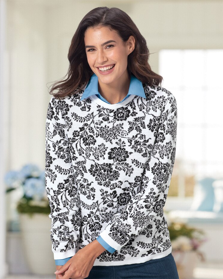 Cotton Two-Tone Floral Sweater image number 1