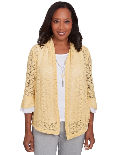 Alfred Dunner® Dress Code Two in One Pointelle Knit Top with Necklace