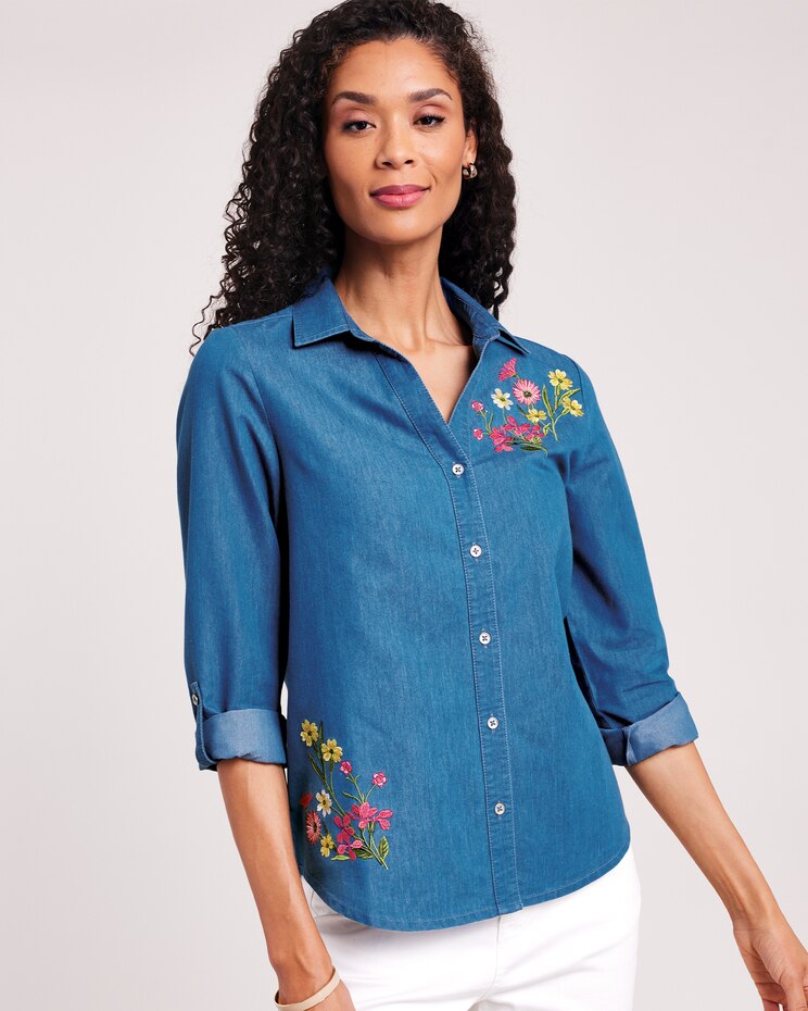 DenimLite Embroidered Button-Up Shirt image number 1