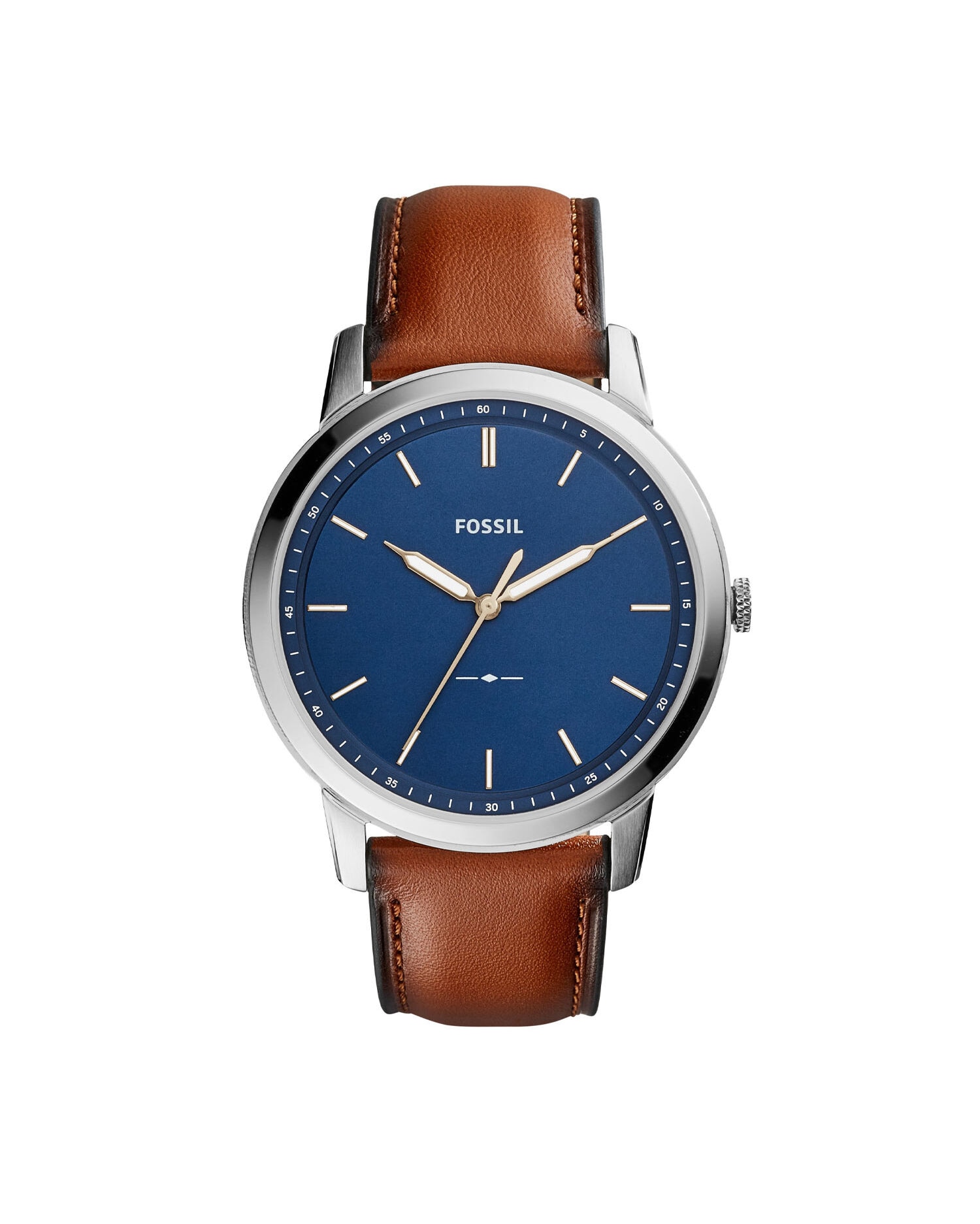 Fossil Minimalist Leather Strap Watch Blue Dial