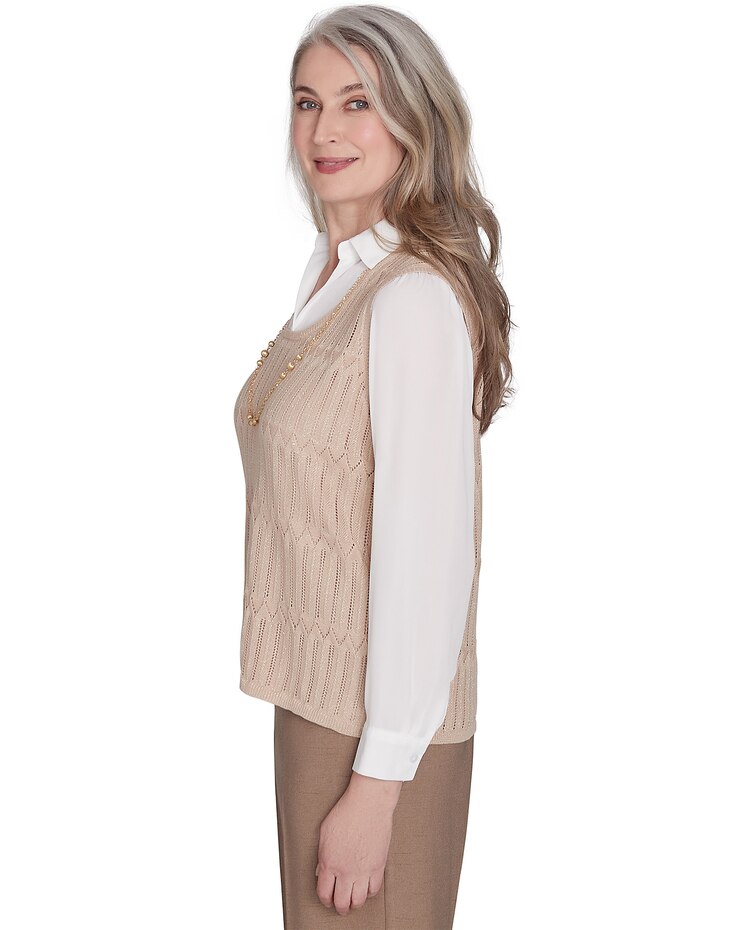 Alfred Dunner® Emerald Isle Two In One Textured Vest with A Detachable Necklace image number 4