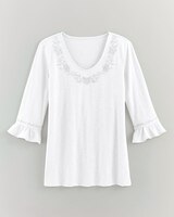 Slub Knit Flounce Embroidered Top thumbnail number 4