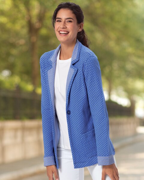 Stripe-Trimmed Dot Knit Jacket