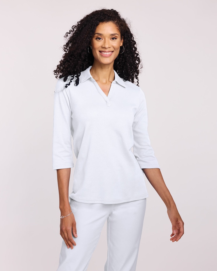 Essential Knit Three-Quarter Sleeve Polo Tee image number 1