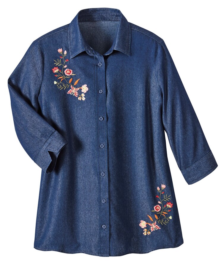 Haband Women's 3/4-Sleeve Denim Blouse image number 1