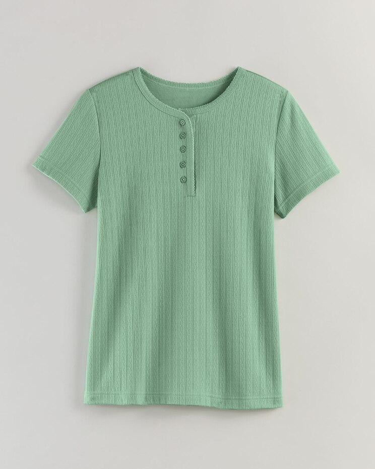 Short Sleeve Pointelle Henley Top image number 1