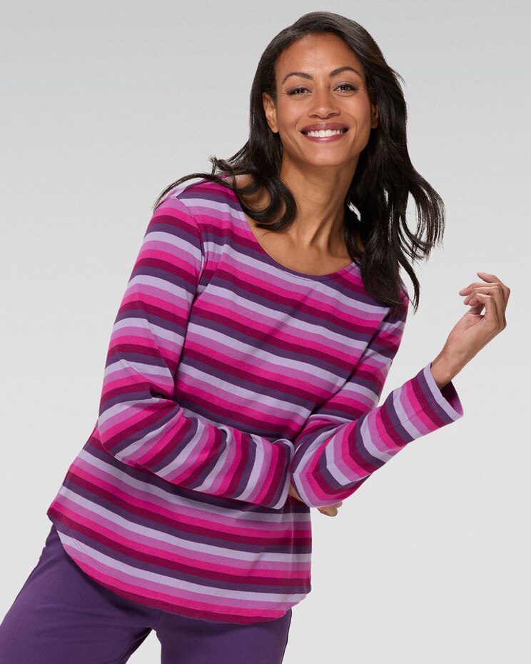 Coastal Cotton Striped Long-Sleeve Scoopneck Tee image number 1