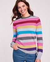 Cashmere-Like Striped Crewneck Sweater thumbnail number 1