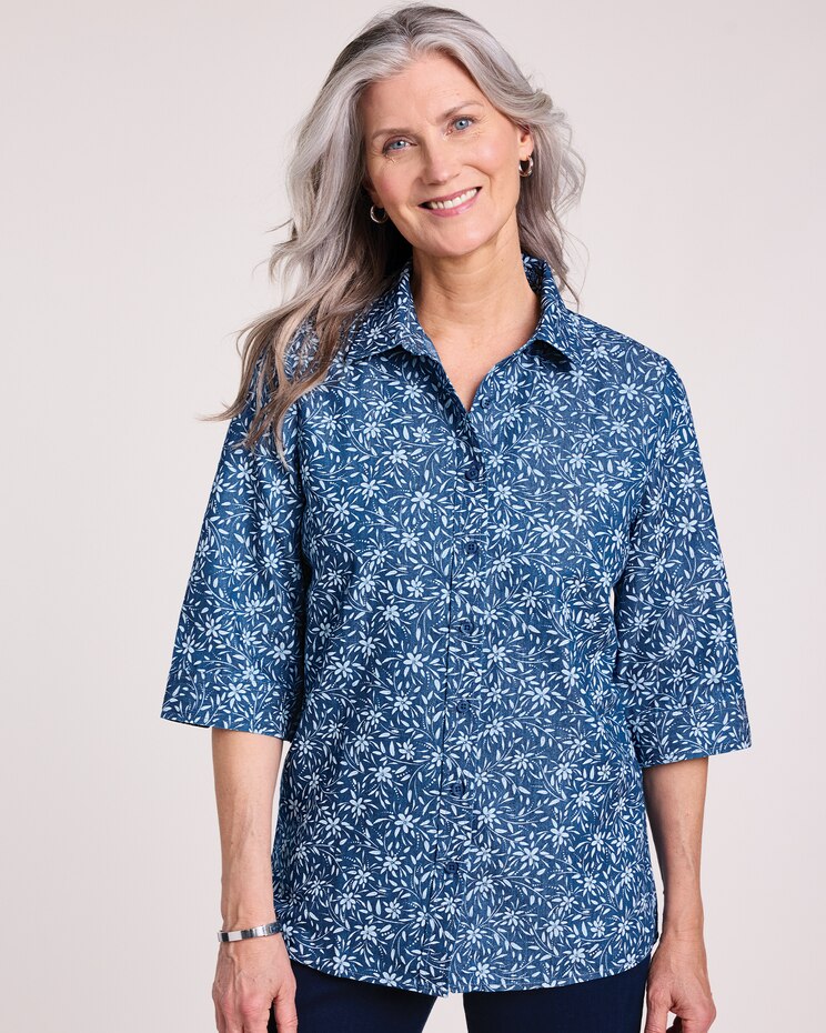 Haband Women's 3/4-Sleeve Denim Blouse image number 1