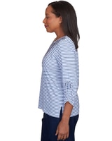 Alfred Dunner® Lavender Fields Stripe Geo Embroidered Split Neck Top thumbnail number 4