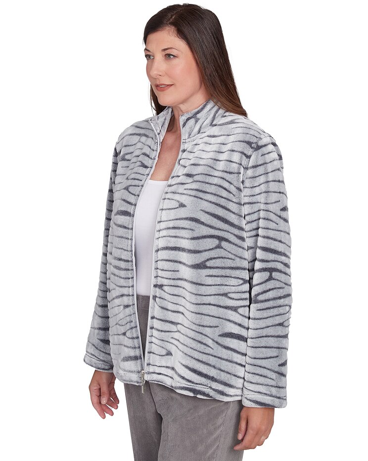 Alfred Dunner® Copenhagen Fuzzy Sculpted Zebra Animal Jacket image number 3