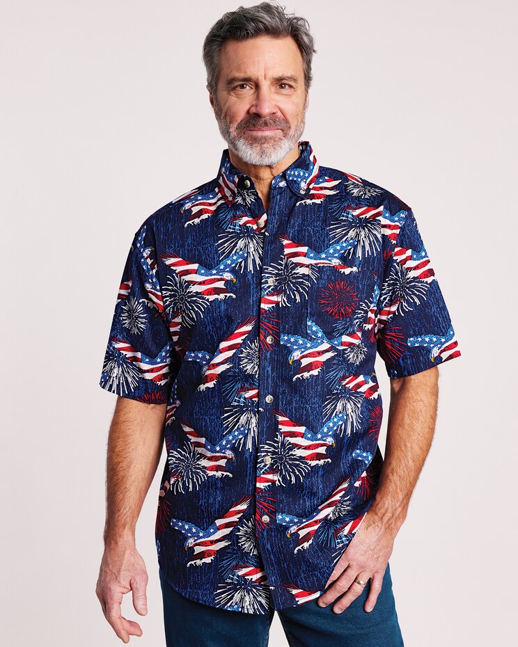 Patriotic Short-Sleeve Button-Down Shirt image number 1