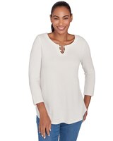 Ruby Rd® Paisley Patch Knit Trim Solid Top thumbnail number 1