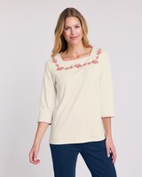 Essential Knit Square Neck Embroidered Top thumbnail number 1