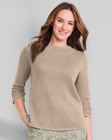 Linen/Cotton Crochet-Trim Pullover  thumbnail number 1