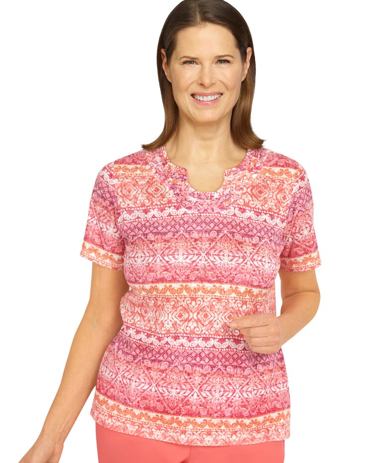 Alfred Dunner® Hot Flash Woodblock Stripe Top image number 1