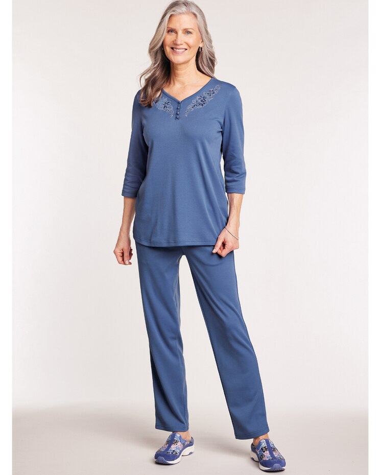 Embroidered Knit Henley Set image number 1