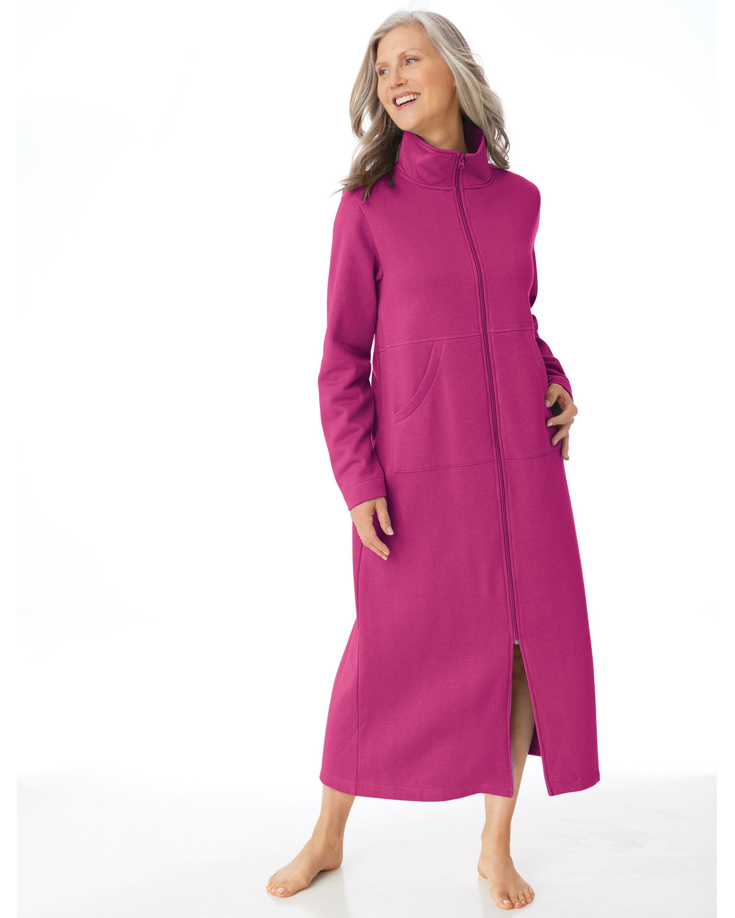 Long Zip Front Fleece Robe