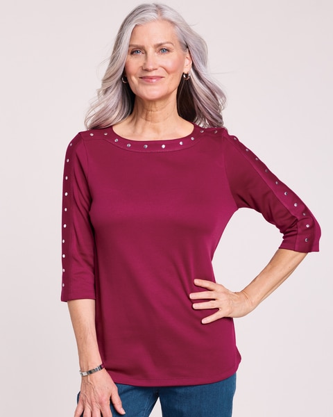 Essential Knit Embellished Boat Neck Top