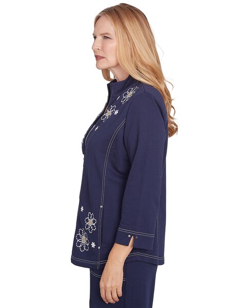 Alfred Dunner® Block Island Embroidered Daisy French Terry Jacket