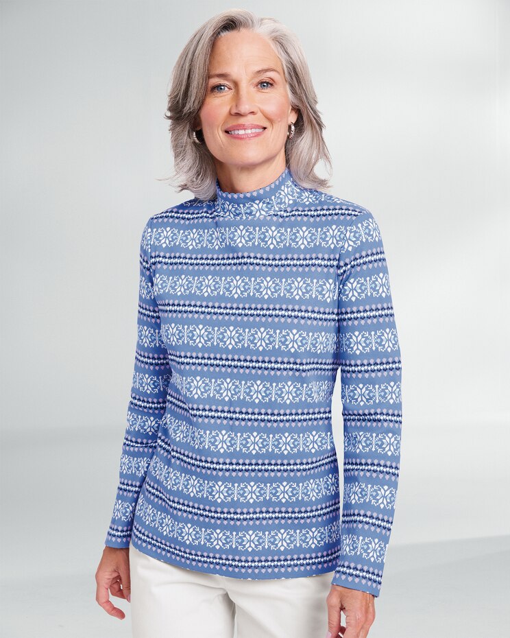 Essential Cotton Fair Isle Stripe Mockneck image number 1