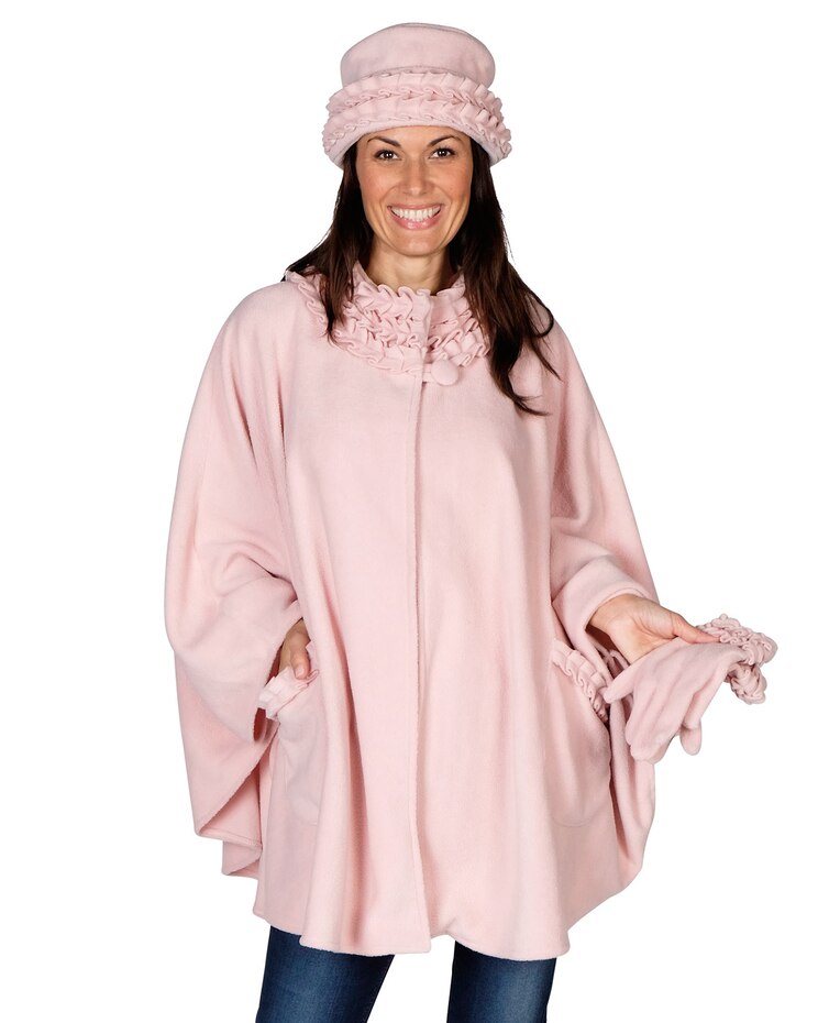 Ruffle Trim Fleece Wrap, Glove & Hat Set image number 1