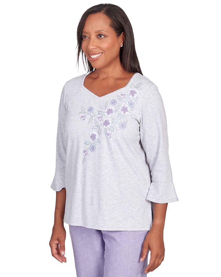 Alfred Dunner® Isn't It Romantic Floral Applique Sweetheart Neck Top image number 3
